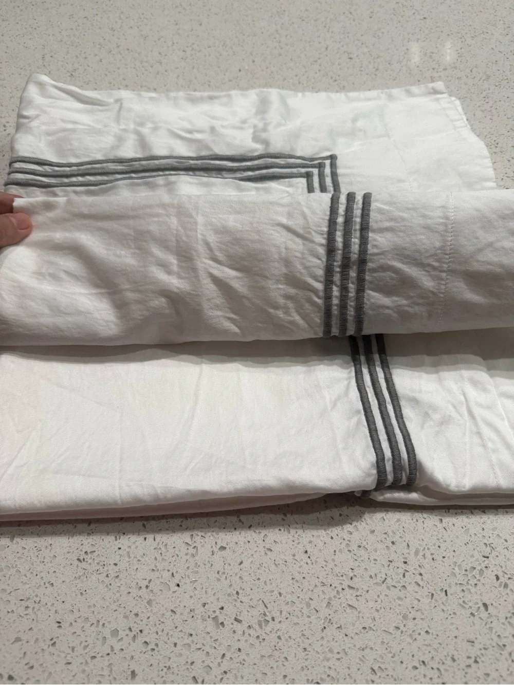 Restoration Hardware White Pillow Sham with Gray Double-Stripe Border